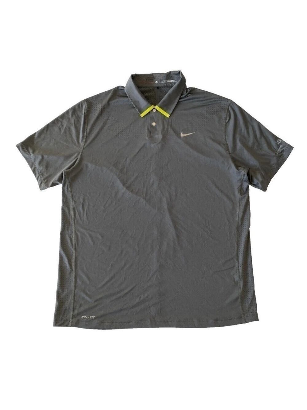 Nike TW Tiger Woods Dri Fit Perforated Panel Polo Shirt Gray Mens Size XL Logo